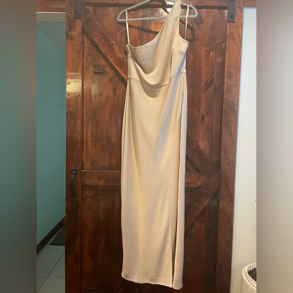 Anthropologie BHLDN Dylan One-Shoulder Satin Side-Slit Gown